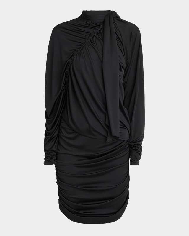 Ruched Jersey Long-Sleeve Mini Dress